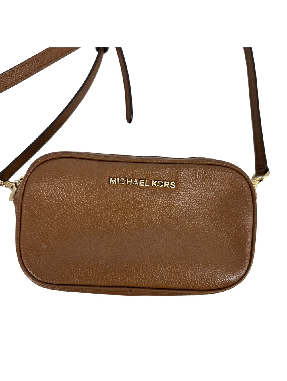 Michael Kors Double Zipper Jet Set Pebbled Leather Crossbody Bag Brown